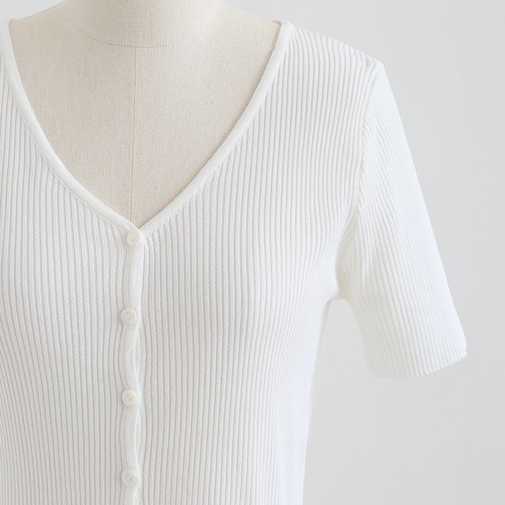 Chicwish Button V-Neck Sleeve Rib Knit Top
